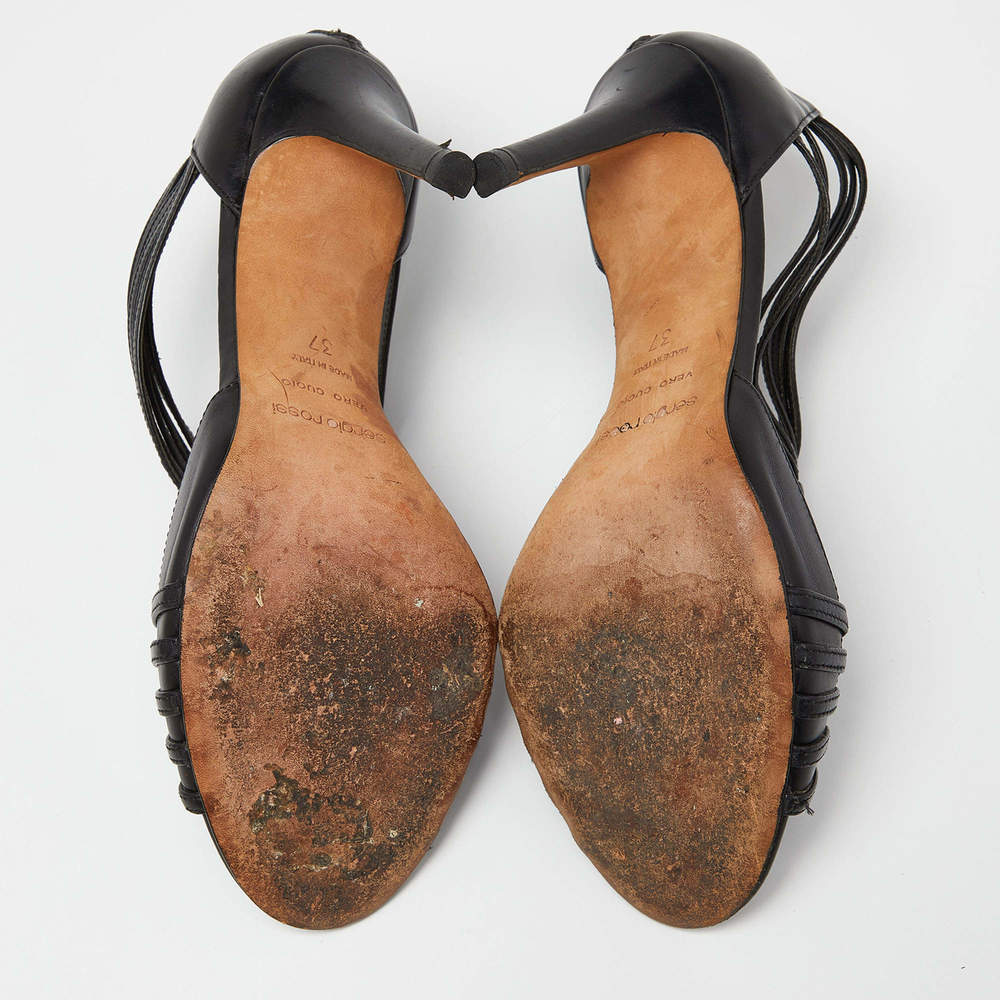 Sergio Rossi Black Leather Strappy Sandals - Picture 7 of 9